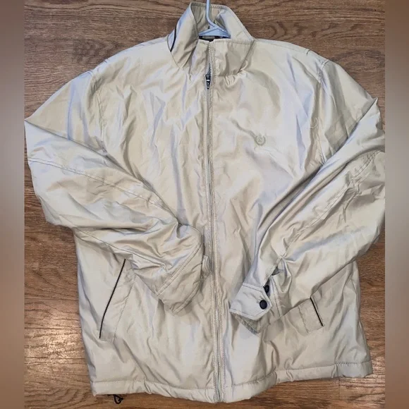 Chaps Windbreaker Jacket Mens Large Beige Fleece Lined Heavyweight Outdoor
